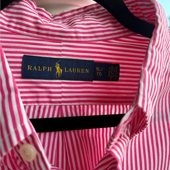 Polo Ralph Lauren Pink and White Striped Button Up Shirt with Blue Polo Logo - Picture 3 of 5